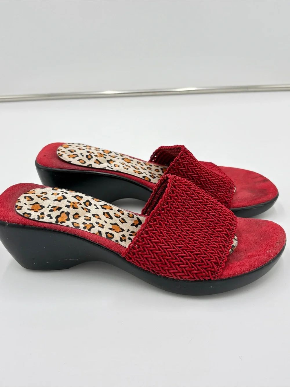Vintage Y2K 90s Red Black Wedge Block Heel Mule Sandals Slides Women’s Size 8